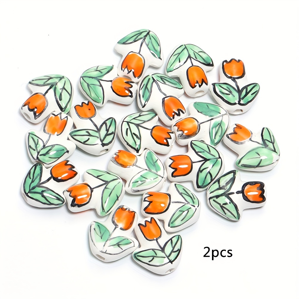 2pcs Ceramic Tulip Flower Beads for DIY Projects